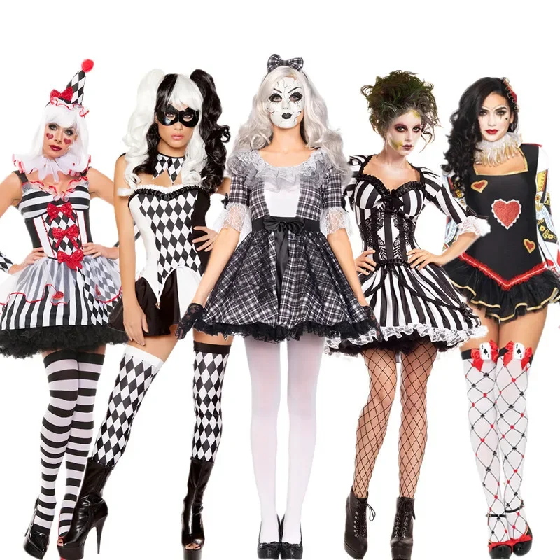 

Clown Costumes Circus Party Dress Halloween Cosplay Uniforms Female Costume Sexy Naughty Circus Clown Performance Joker Clothing