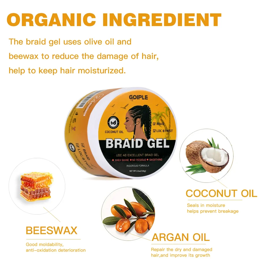 جل جديلة قوي من GOIPLE، شمع تجديل مرطب عالي اللمعان للتقلبات وحواف Locs، شمع تجديل مضاد للتجعد #2