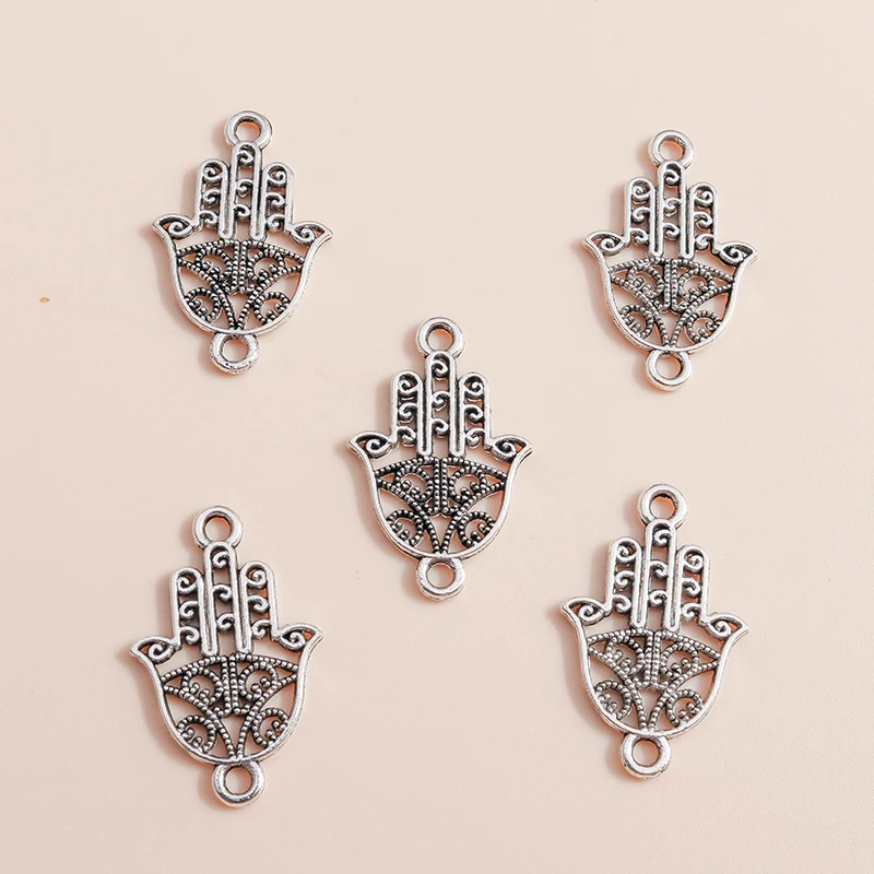 Leslie 30 Stück 15 x 23 mm Antik Silber Farbe Metall Hamsa Hand Charms für DIY Anhänger Schmuck handgemachte Armband Halskette – Detail 4