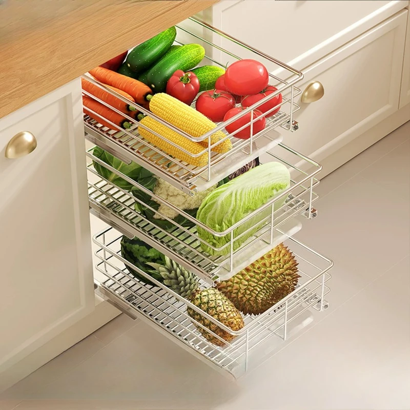 

Heavy Duty SUS304 Basket, Pull Out Vegetable Drawer Rack, Multi Layer Fruit Storage Organizer, Dense Mesh Bottom Wire Cabinet