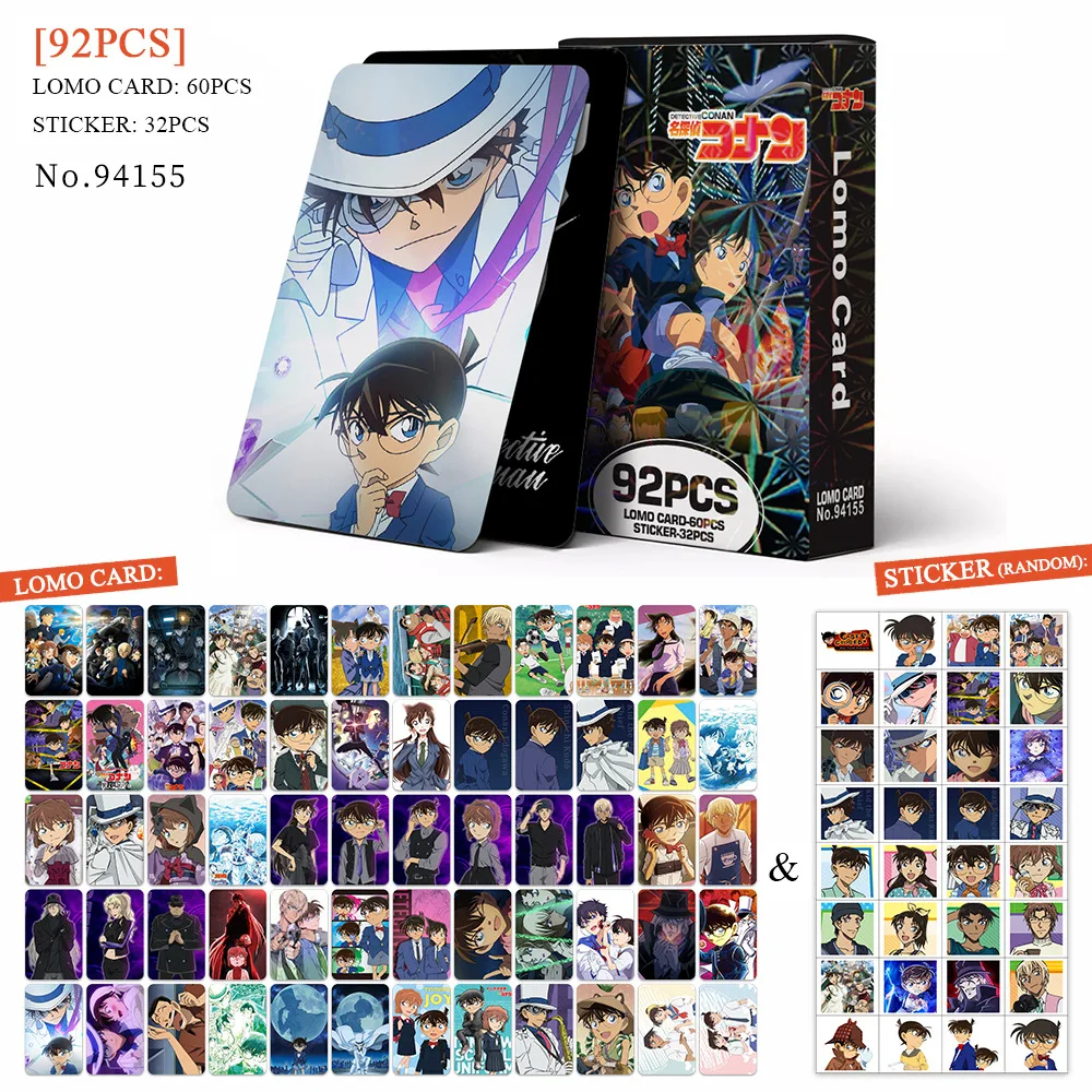 92Pcs/Set Detective Conan Series High Quality Lomo Cards Conan Edogawa Shinichi Kudo HD Printd Photocards And Sticker Gifts