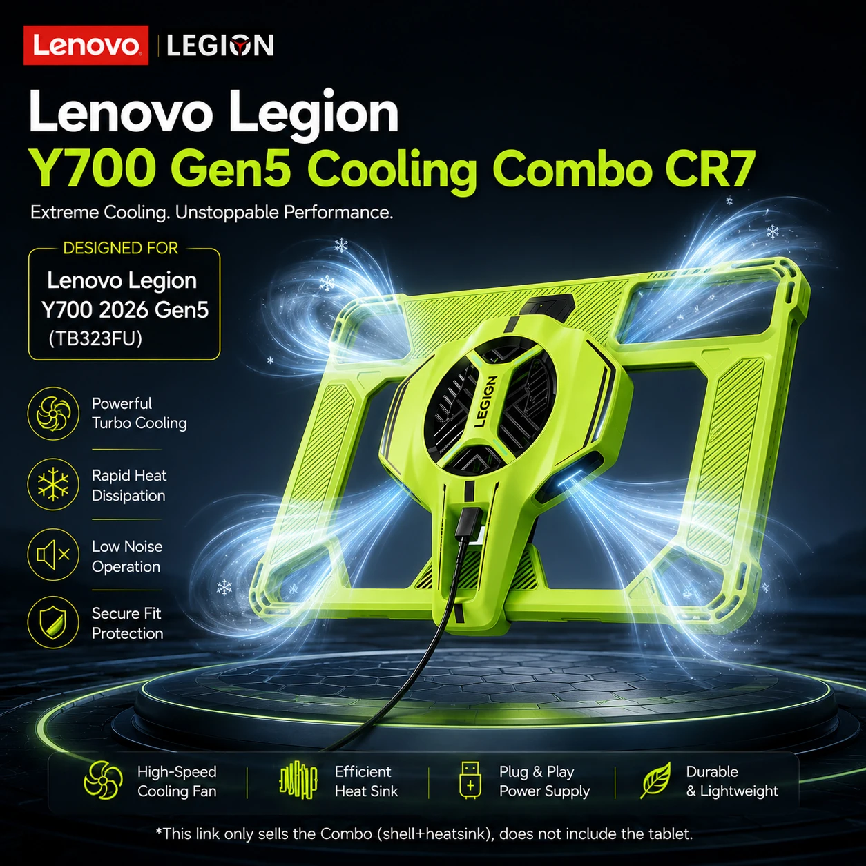 Lenovo Legion Y700 Gen5 Cooling Shell Combo CR7 Protective Cooler Heat Dissipation Case Set Heat Sink Clip Kit for Legion Tablet