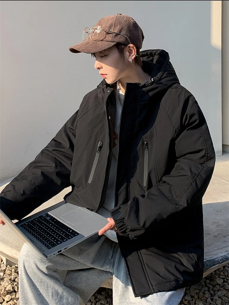

Men's Thickened Cotton Jacket Autumn Winter New Style Casual Warm Hooded Zipper Cleanfit Loose American Trendy Outerwear Coat
