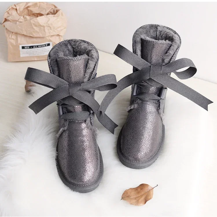 Australia Classic Snow Boots Plush Women Boots Genuine Leather Ladies Shoes Non-slip Warm Winter Boots Rubber Soles Women Shoes