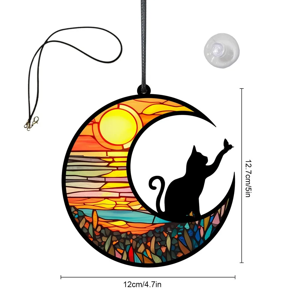 Cute Cat Listing Hanging Ornament Acrylic Decor Decorate Wall Moon Pendant Decoration Window Home Garden Decorations Wall Art