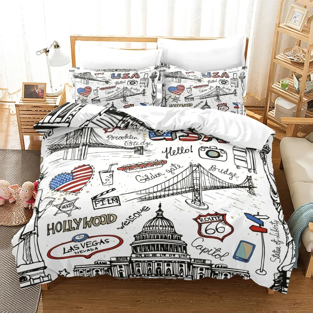 Statue of Liberty Duvet Cover King Queen Attractions In New York Quilt Cover Adults European Famous Buildings Polyester Bedding