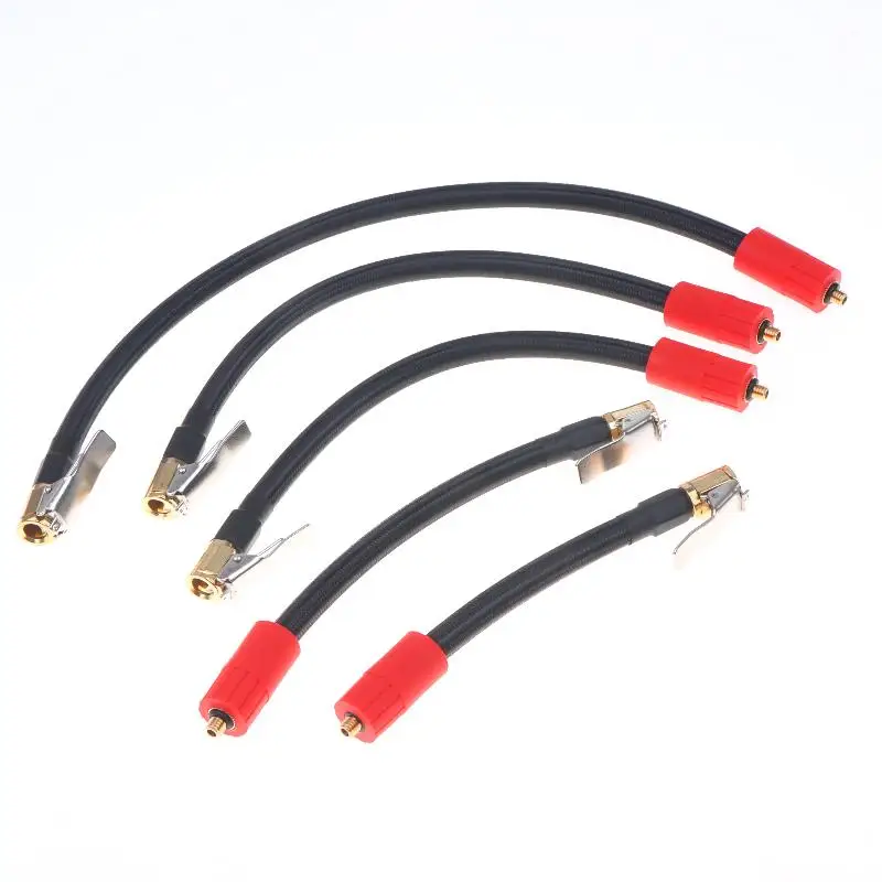 M6 Thread Air Inflator Extension Hose, Brass Lock On Air Chuck Rubber Tube With Heat Shield Sleeve For Car Motorcycle Tire
