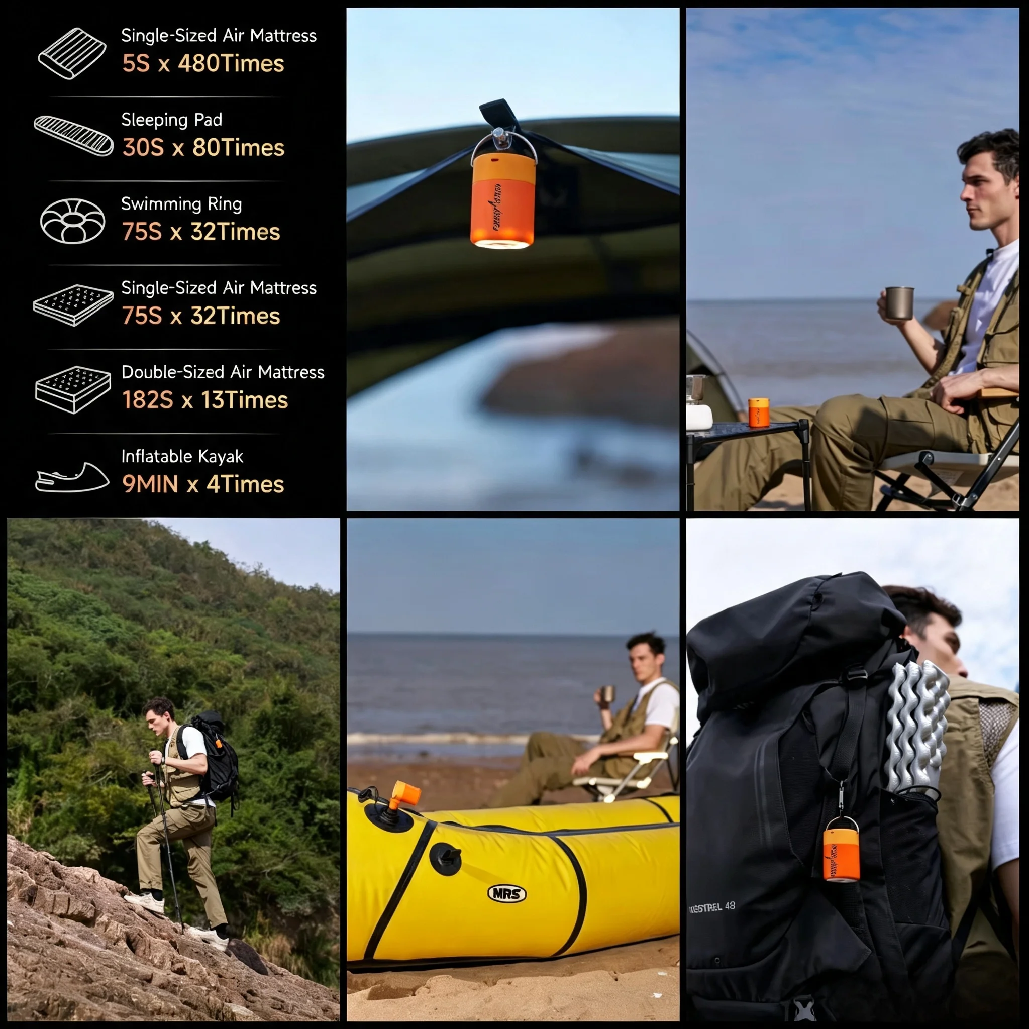 Mini Tragbarer Luftkompressor mit LED-Licht Typ-C Wiederaufladbare Leichtgewichtige Pumpe für Outdoor-Camping – Detail 12