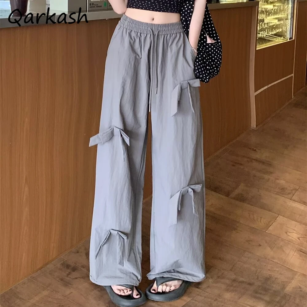 

Casual Pants for Women Designed Three-dimensional Bow Summer New Loose High Waist Elastic Straight Solid Color Workwear Trousers