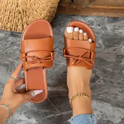 Women Sandals Fashion Summer Simple Solid Knot Casual Versatile Slippers Round Toe Flat Comfortable Daily Beach Sandalias 2023