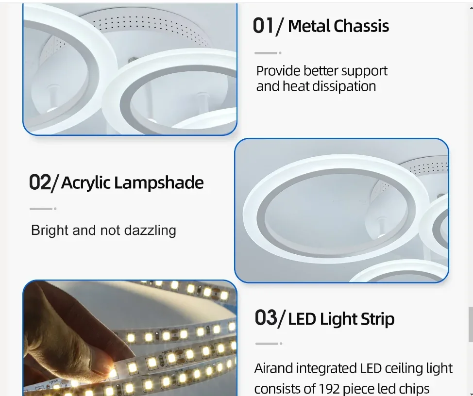 Acrylic Ring Pendats Led Fixture Bedroom Ceiling Light Chandelier Lights Lamp Dimming Remote Control Indoor Lighting Living Room