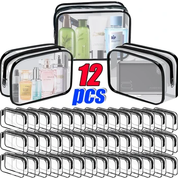 1/12 pçs saco cosmético transparente pvc à prova dwaterproof água claro caso de armazenamento de maquiagem viagem compõem organizador bolsa banho saco de lavagem de higiene pessoal