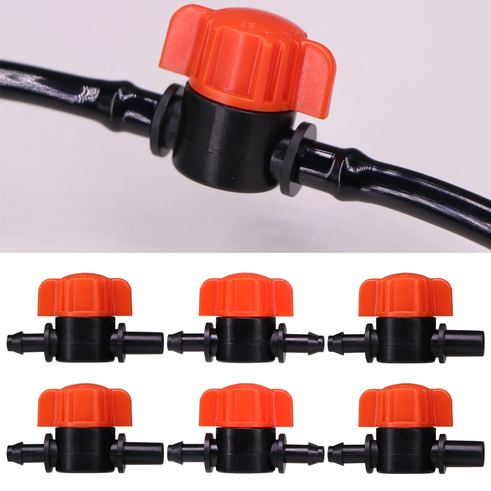 1/4'' Barb Shut-Off Valve Miniature 1/4'' Tubing Equal Connector Garden Micro Drip Irrigation Switch Joint Greenhouse Fittings