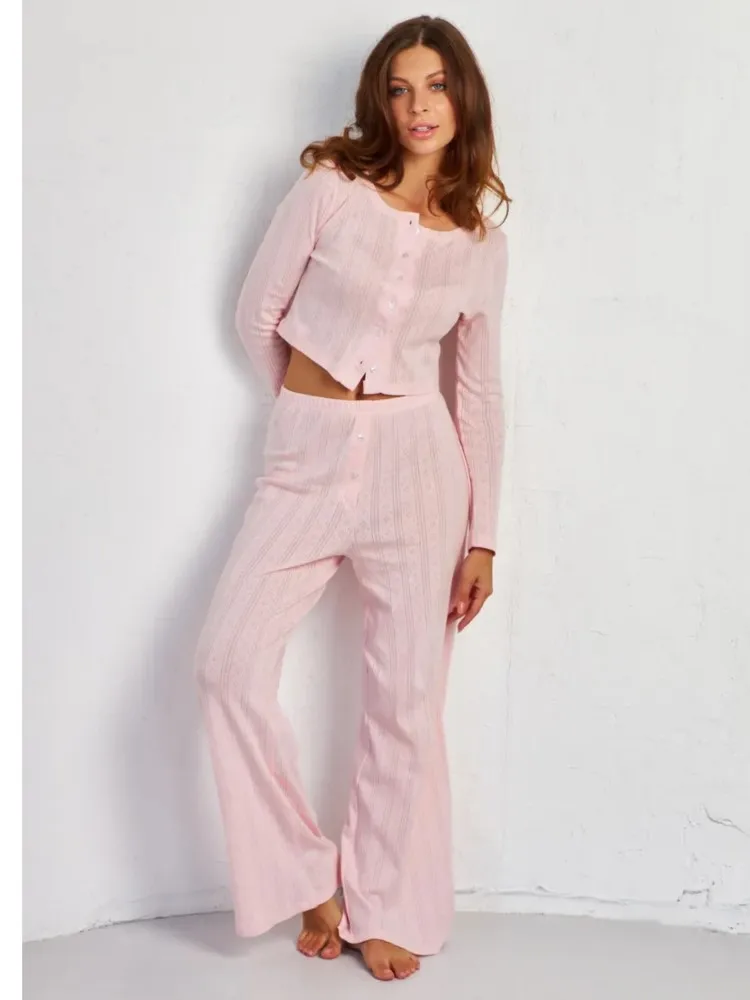 

Сплошной цвет, домашняя одежда, комплект из двух предметов для женщин, весенняя мода, топ с круглым вырезом и длинными рукавами, длинные брюки, пижамный костюм, осенний женский наряд