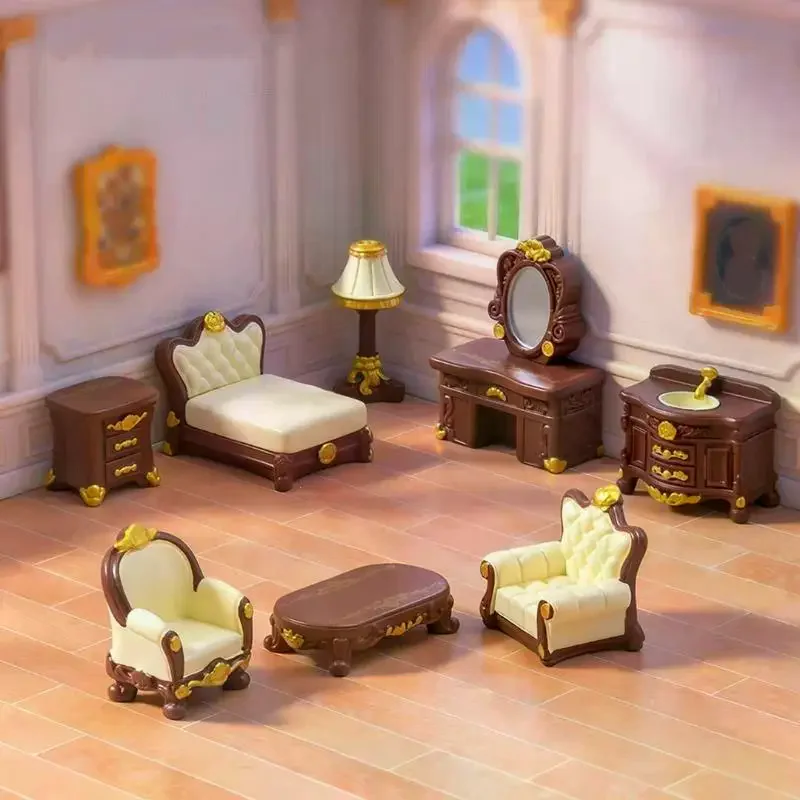 Miniature Retro Dollhouse Furniture With Luxury Golden Details For DIY Kids Pretend Play Dollhouse Decor