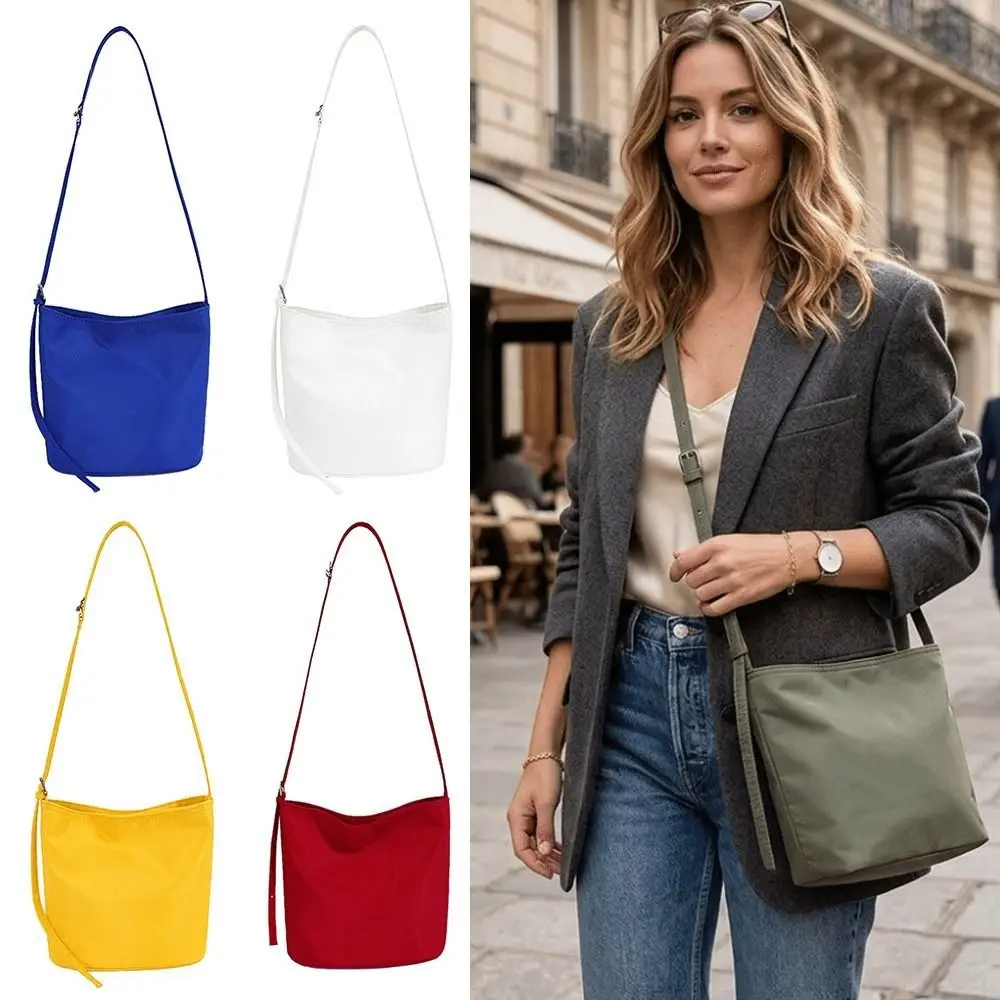 New Nylon Bucket Bag Macaron Color Large Capacity Crossbody Bag Waterproof Magnetic Clasp Handbag Women