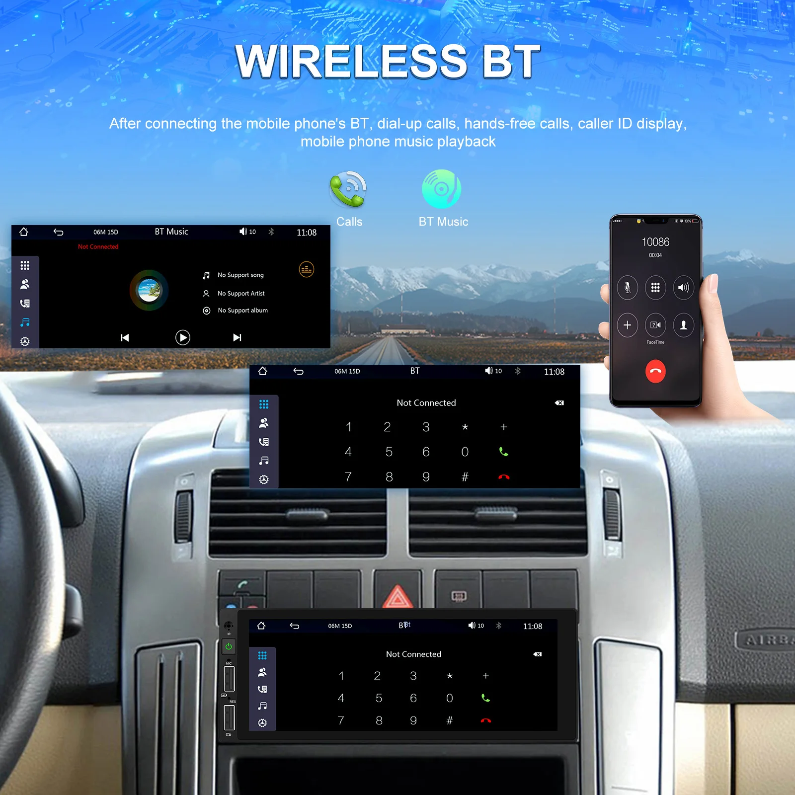 Podofo 6,86 Zoll Auto-MP5-Radio CarPlay Android Auto Intelligente Fahrzeugsysteme Mirror Link Farbige Hintergrundbeleuchtungseinstellungen BT EQ FM-Radio Stereo – Detail 1