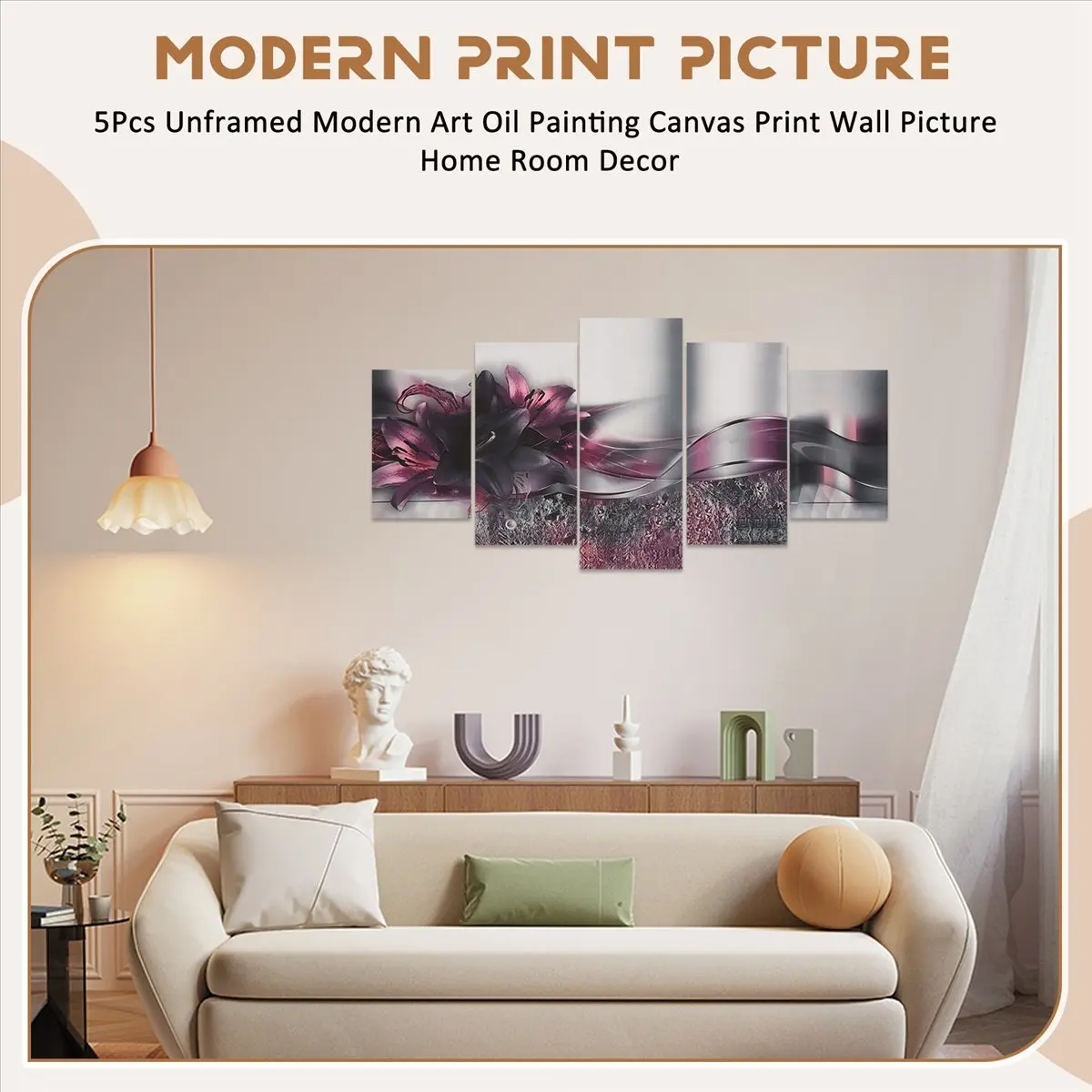 2026 Tendência - 5 Peças de Impressão em Tela de Pintura a Óleo de Arte Moderna Sem Moldura, Quadro de Parede para Decoração de Casa e Quarto - 2