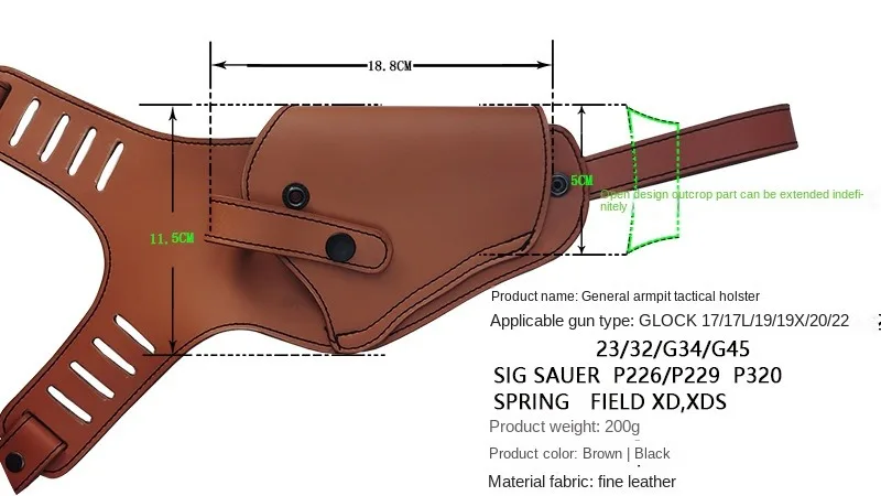 Funda táctica oculta para caza en las axilas, pistola de cuero PU para llevar, Compatible con pistola general, tipo ajustable, hombro