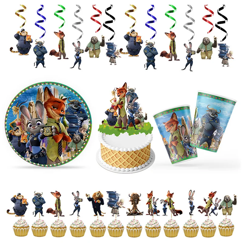 

Disney characters Birthday Party Plate Cups banner Decorations Cartoon Zoopotia Theme Baby Shower Kids Birthday Party Supplies