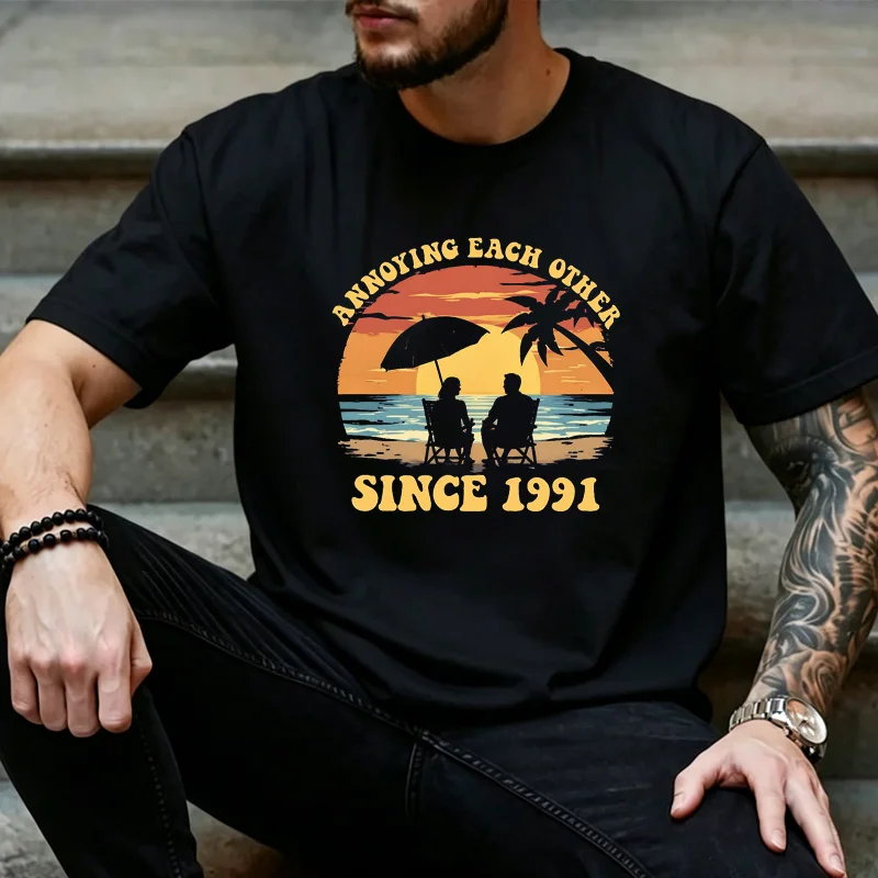 Annoying Each Other Since 1991 Vintage Beach Sunset Couple Graphic T Shirt Unisex Wedding Anniversary Gift Casual Streetwear Tee