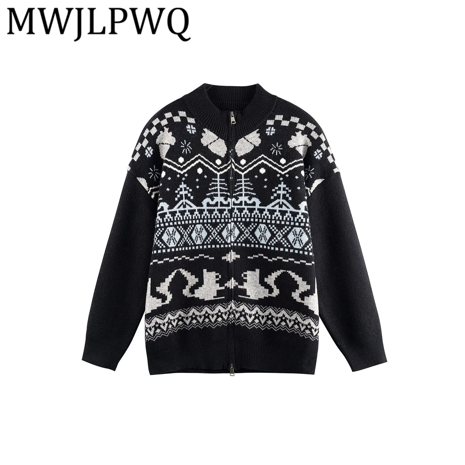 

MWJLPWQ Modish American Retro Personality Design Sweater Male Printed Zipper Cardigan Casual Knitted Tops 2025 Winter New 21920