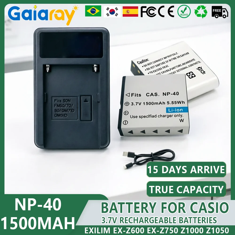 NP-40 Charger 1500mAh NP40 CNP-40 Battery for Casio Exilim EX-Z600 EX-Z750 Z1000 Z1050 Z1080 FC100 FC150 P505 P600 P700 Camera