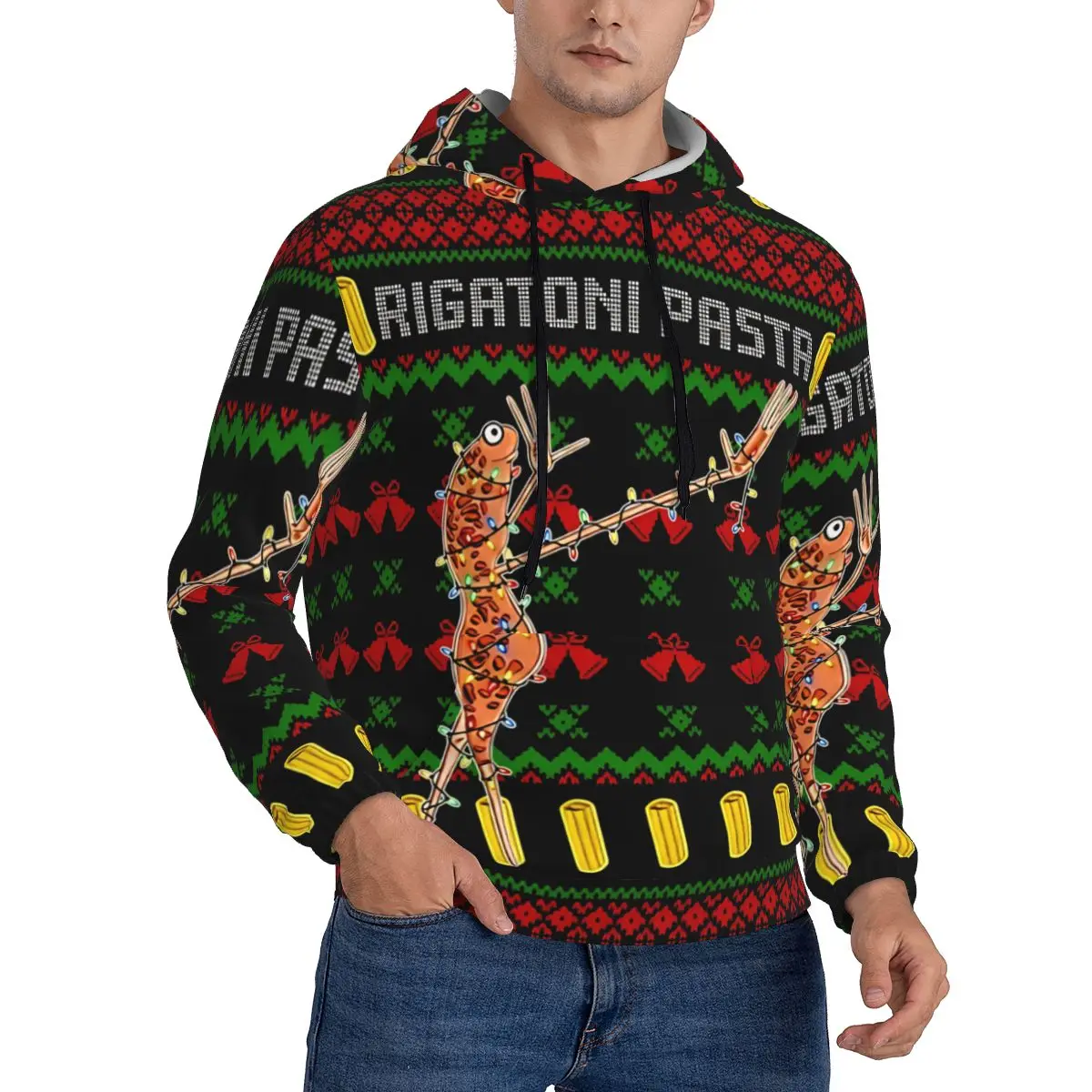 Marcus The Worm Rigatoni Pasta Świąteczne Bluzy Harajuku Męskie Damskie Brzydkie Świąteczne     Bluzy z kapturem oversize świąteczne