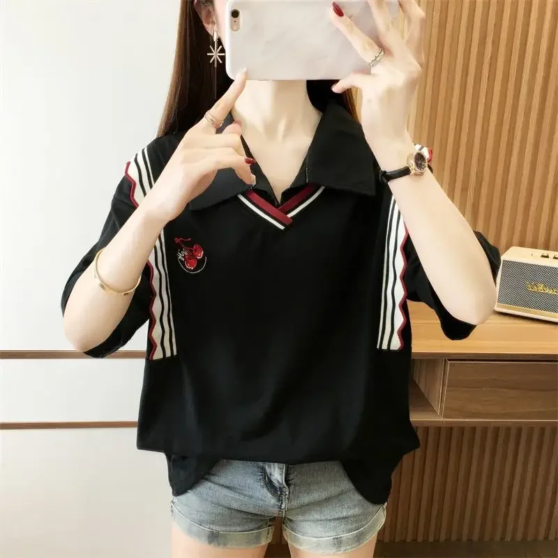 Sommer Outfit Polo Neck T Shirt für Frauen Nette Frau T-shirt Günstige Tops mit Kragen Koreanischen Stil Kleidung Neue Original Synthetische
