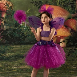 Sparkly Purple Fairy Tutu Dress with Wings Princess Flower Dress for Kids Dress Up Costume Birthday Party Halloween Fairy Outfit