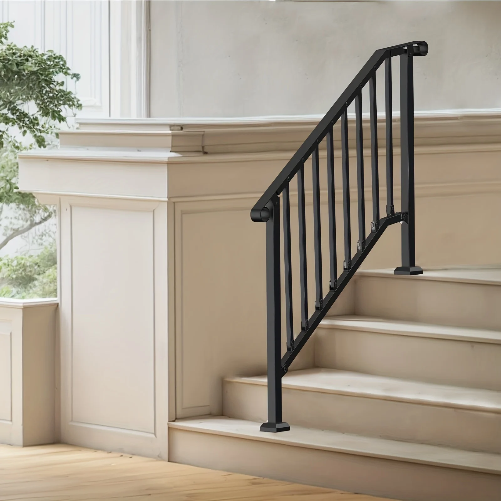 

Handrails for Outdoor Steps, 3-4 Teps, 2 Steps, 1 Step, Stair Hand Rail Kit, Transitional Iron Railings with Installation Kit, Stair Rails for Seniors, Concrete Steps & Porch & Deck, Black Retro Arch