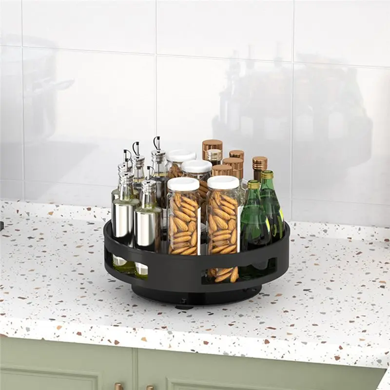 B62B-Lazy Susan Organizer Organizer For Cabinet Metal Lazy Turntable Spice Shelf For Pantry Kitchen Counter Storage