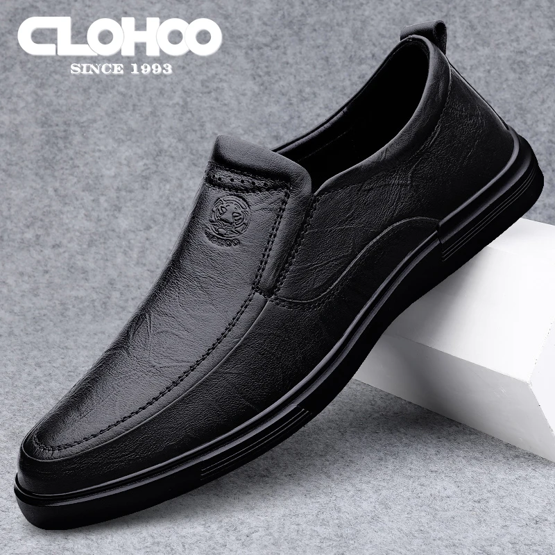 CLOHOO genuine cowhide leather handmade cold stick shoes Loafers comfortable and breathable formal men's shoes