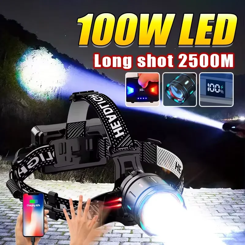 

Powerful LED Headlamp, High Power Zoom Headlight , Long Distance 18650 USB Rechargeable Head Torch, Fishing Camping Lantern
