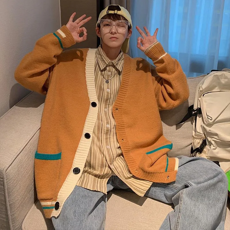 

Кардиган Мужская одежда Белые вязаные свитера с v-образным вырезом для мужчин Полосатые черные винтажные дешевые топы большого размера с длинными рукавами 90-х годов