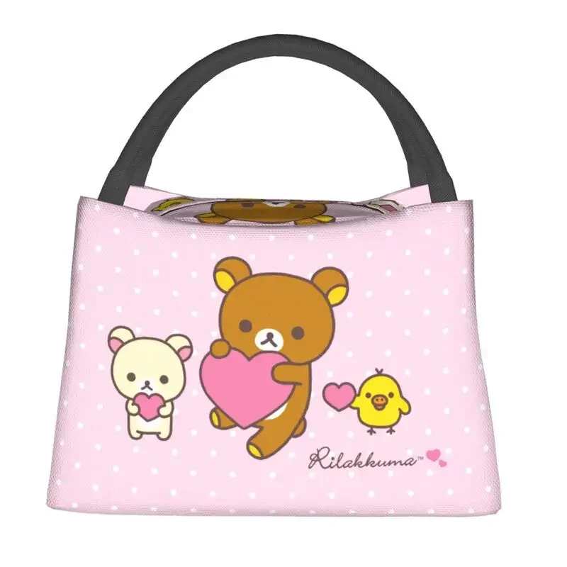 Kawaii Cartoon Bear Rilakkuma Thermal Insulated Lunch Bag Women Portable Lunch Container for Work Travel Meal Food Box