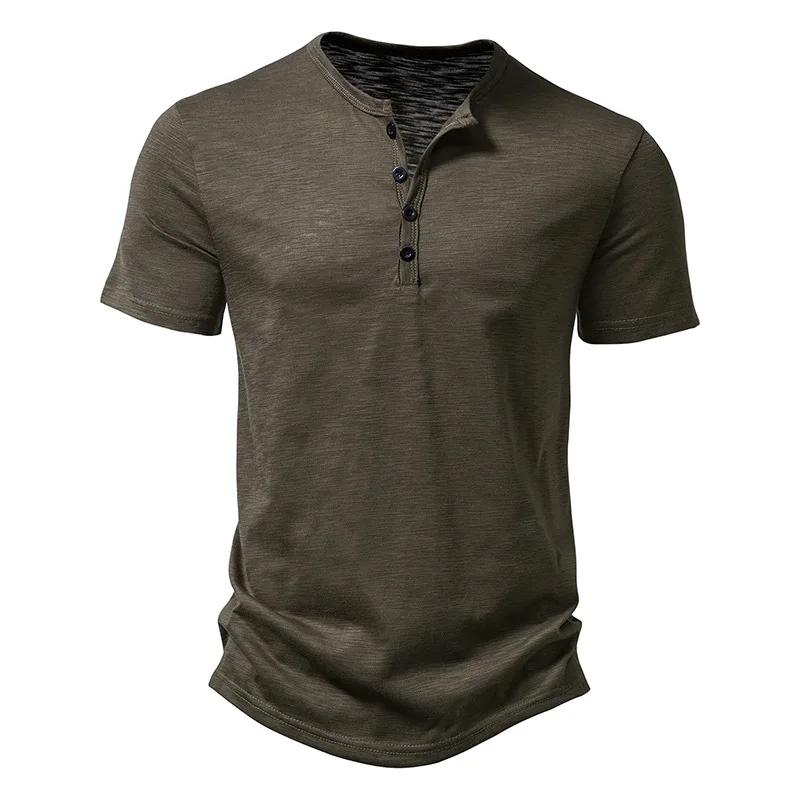 Mens Distressed Henley Shirts Vintage Short Sleeve T Shirt Men Casual Button Down Washed T-Shirts Men Casual Tee Shirt Homme XXL