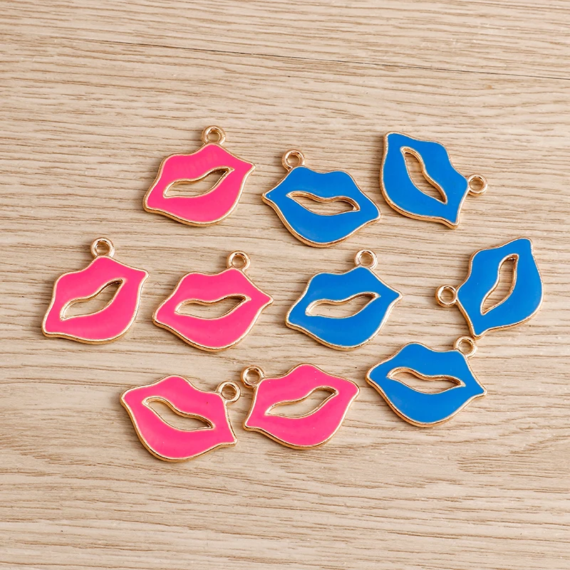 10 Stück Mix süße Emaille Frauen Lippen Lippenstift Charms Anhänger für Schmuckherstellung Ohrringe Halskette Armbänder DIY Bastelbedarf – Detail 11