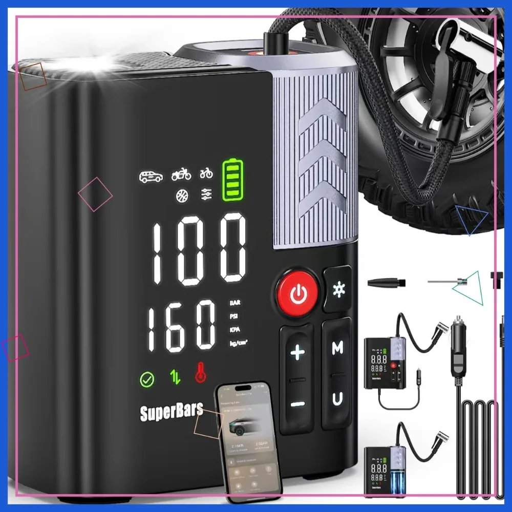 7800mAh 160PSI 48LPM Cordless Tire Inflator, 3X Faster Air Pump for Car, SUV, Pickup