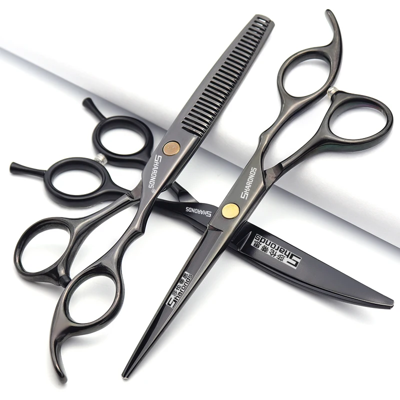 6 inch professional genuine hair styling and cutting scissors set, flat tooth hair cutting and thinning hair cutting tool set.