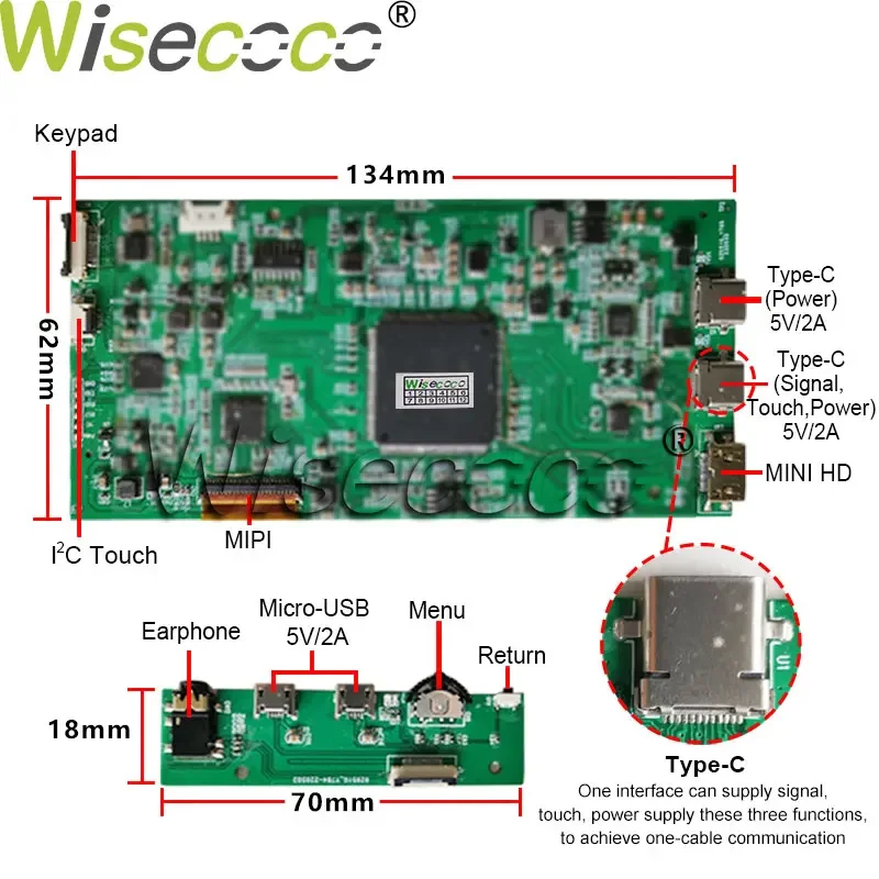 Imagem -06 - Wisecoco-painel de Toque Capacitivo para o Telefone Android Tipo-c Usb c Controlador Driver Board 2k Display Lcd Tela Ips 89 Polegadas