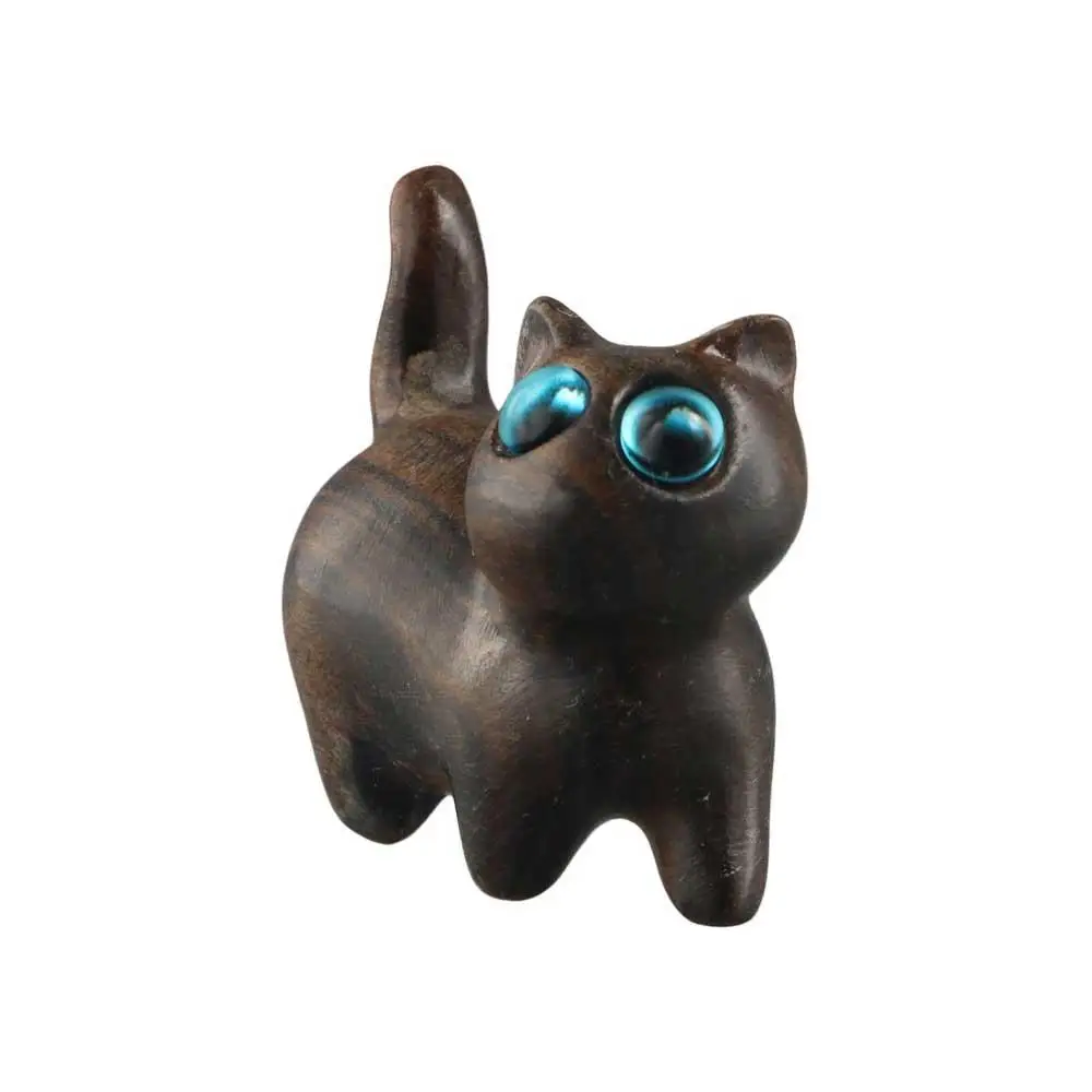 Jewelry Accessory Cat Figurine Decor Chinese Style Sandalwood Cat Pendant Wooden Mini Doll Necklace Pendant Desktop Ornaments