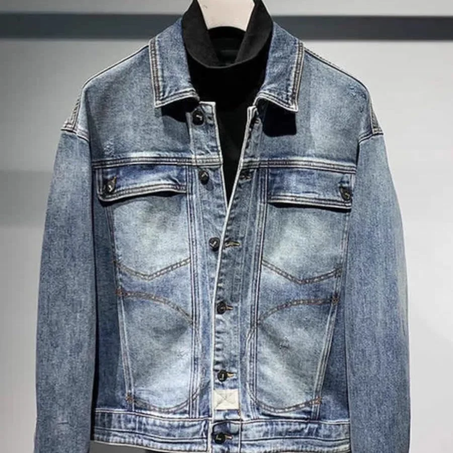 Fashion Men's Denim Jacket 2026 Spring New Versatile Slim Fit Old Washed Jacket Men's Trend