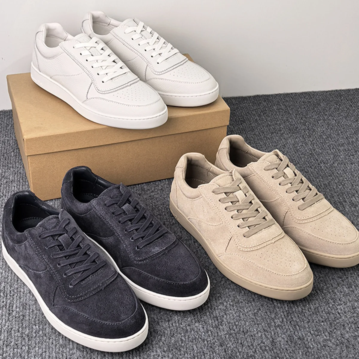 

Dave&Di Fashion Men's Sneakers Shoes 2026 Spring Round Toe Leather Lace Up Flat Casual Sports Shoes Breathable White Shoes