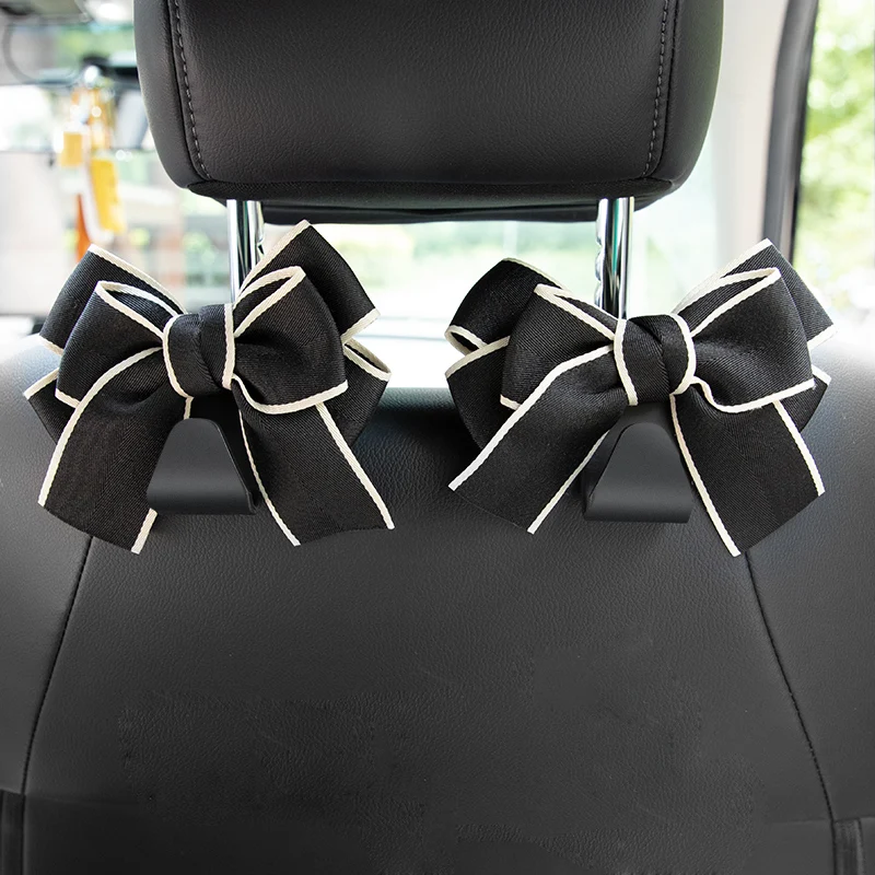 2 Pack Universal Seat Back Organizers Cute Bowknot Car Headrest Bag Hangers Strong Durable Auto Back Seat Storage Holder Hooks