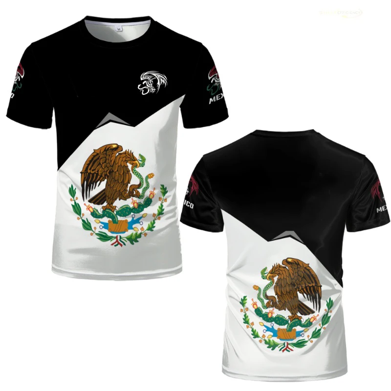 Mexican Flag National Emblem 3D Printed T-shirt For Men And Women Street Wear Oversized Short-sleeved Tees Harajuku Kids Tops