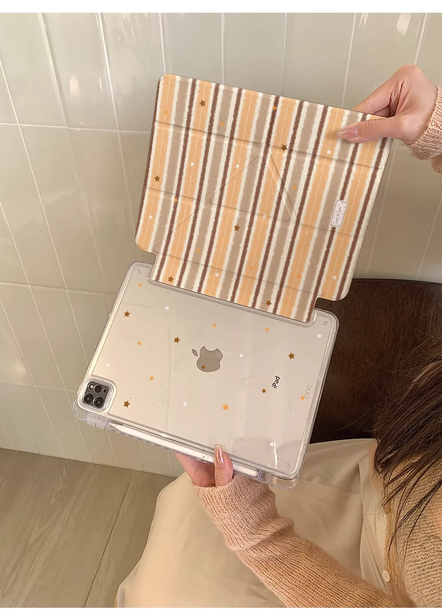 

Korean Orange Stripes With Pen Slot Case For iPhone iPad Mini 4 5 6 7 8 9 10 Air 1 2 3 4 5 6 7 M2 M3 A16 Pro M4 M5 Cover Ins