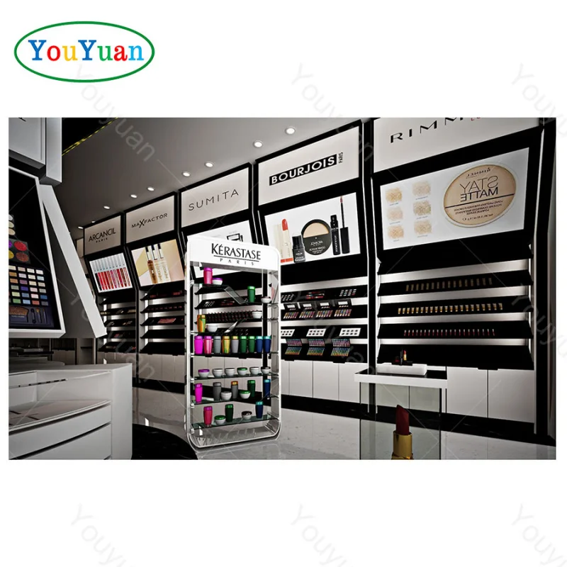 (customized)Cosmetic display stand cosmetics and makeup shelf shop makeup display showcase kiosk