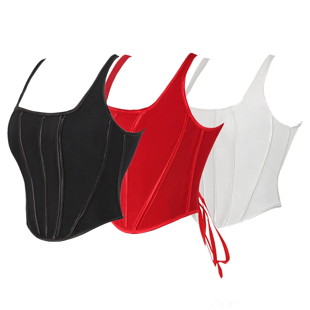 

Women Corset Top Black Korsett Camisole Short Cropped Tank Tops Summer Sexy Elegant Nightclub Evening Party Female Clothes