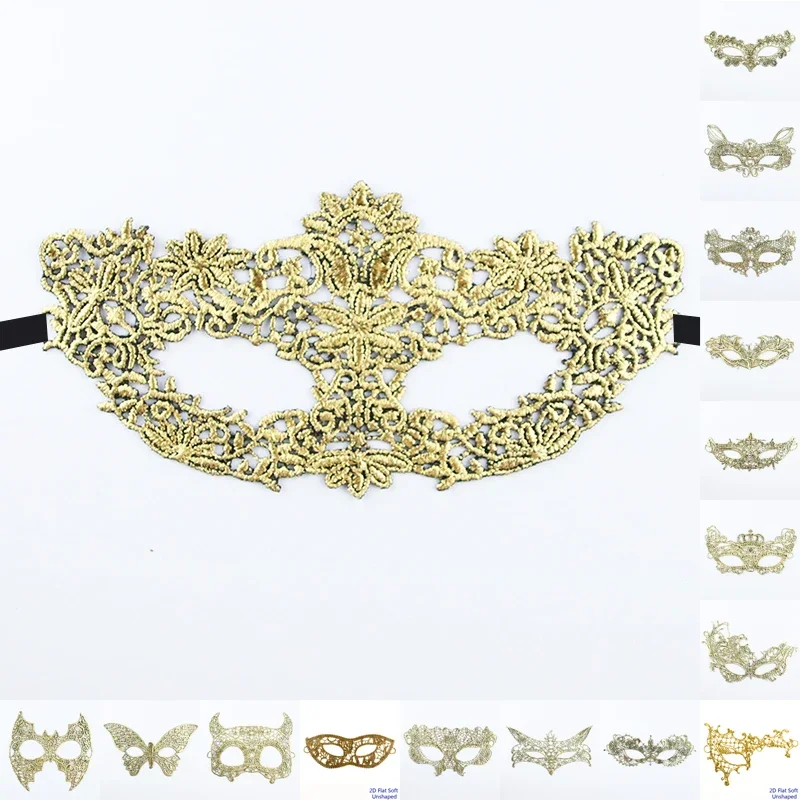 Unshaped Golden Hot Stamping Ladies Sexy Lace Masquerade Mask for Carnival Halloween Half Face Ball Party Cosplay Eye Masks